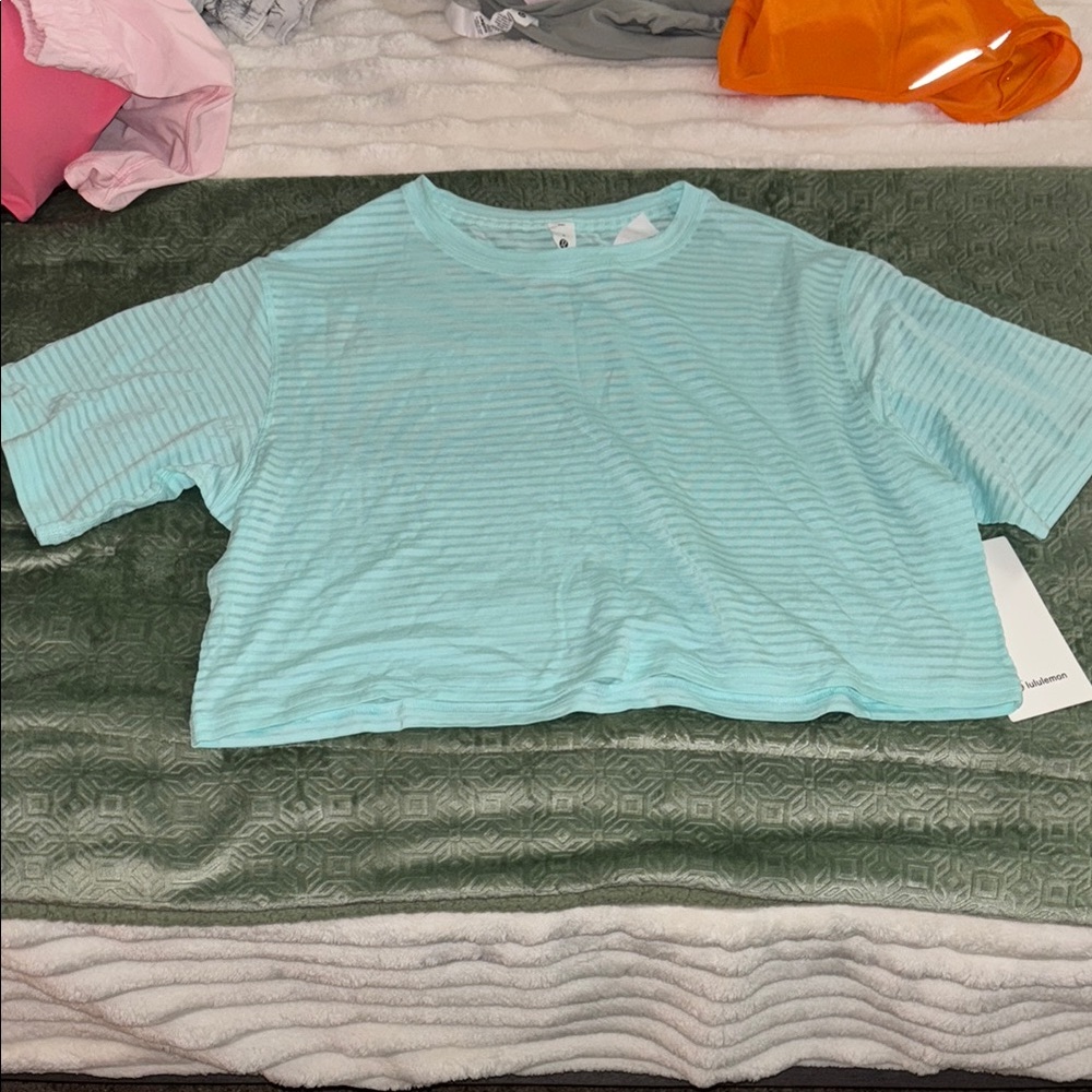 Lululemon Athletica Light Blue Striped Tee